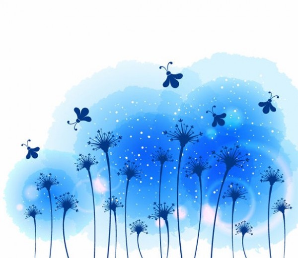 Blue Flower Field Landscape Vector Background web vector unique stylish seeds quality original landscape illustrator high quality graphic fresh free download free flowers floral field eps download design creative blue background artwork art   