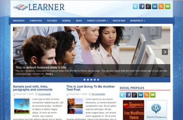 Blue Learner Wordpress WP Theme Website wp wordpress web unique ui elements ui theme stylish quality php original new modern learner interface html hi-res HD fresh free download free elements education download detailed design css creative clean blue   