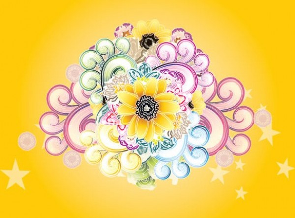 Floral Swirl Bouquet Vector Background web vector unique swirls sunny sunflower stylish quality original new modern illustrator high quality graphic fresh free download free flower floral download design creative colorful bright bouquet background abstract   