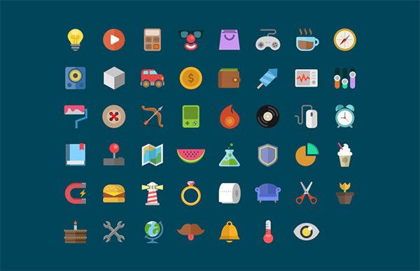 47 Creative Cartoon Style Flat Icons Set vinyl ui elements ui light bulb icons icon set icon free download free creative controller colorful clown cartoon cake bow and arrow   