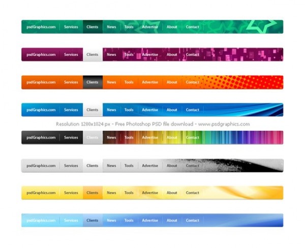 8 Colorful Web UI Navigation Menus Set PSD web unique ui elements ui stylish stars simple rainbow quality psd original orange new navigation menu navigation modern menu interface hi-res HD fresh free download free elements download detailed design creative colorful clean blue bar abstract   