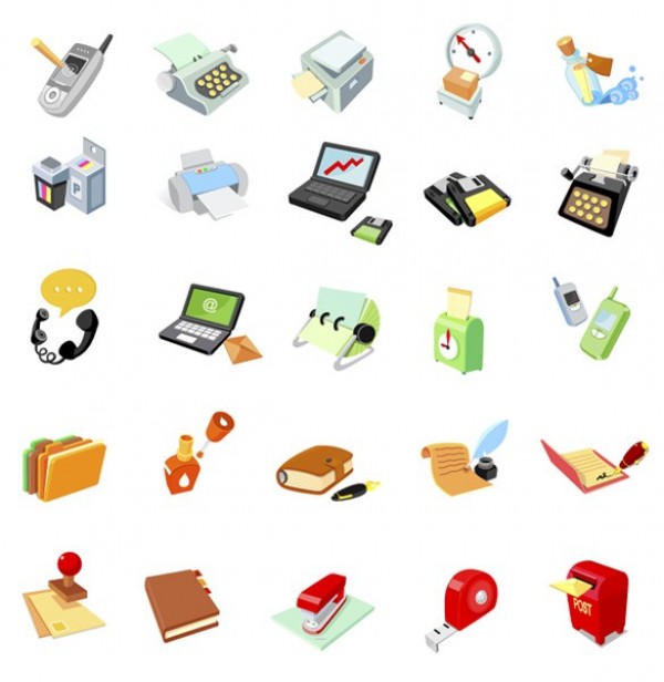 25 Retro Style Office Icons Vector Set web vector unique ui elements typewriter telephone stylish quality post box original office new mail box laptop interface illustrator icons high quality hi-res HD graphic fresh free download free elements download detailed design creative copier   