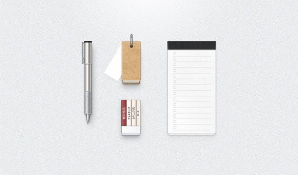 Muji Gear Office Essentials Set PSD web unique ui elements ui stylish stationary set quality psd pencil pen original office notes notepad notebook new modern interface hi-res HD fresh free download free eraser elements download detailed design creative clean cardboard   