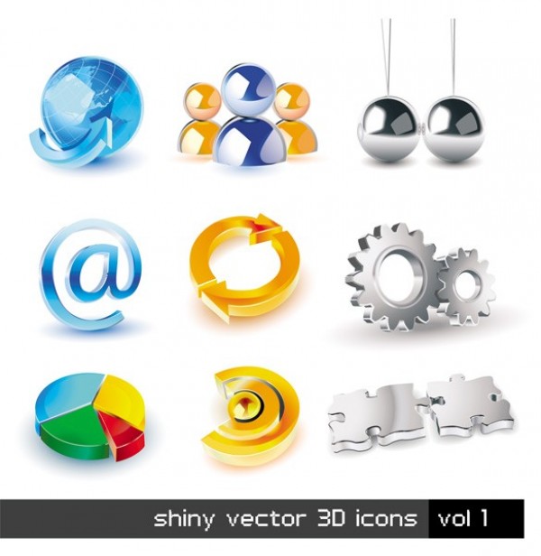 9 Glassy Vector 3D Icons Set web vector users unique ui elements stylish sign quality puzzle pie chart original new interface illustrator icons high quality hi-res HD graphic globe glassy glass gears fresh free download free elements download detailed design creative arrows 3d   