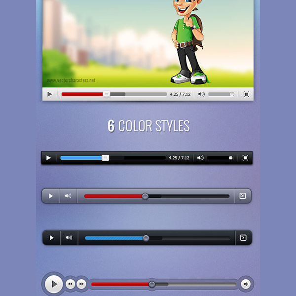 6 Custom Video Player PSD Skins video player skin video player star icon player icons minimal free download free   