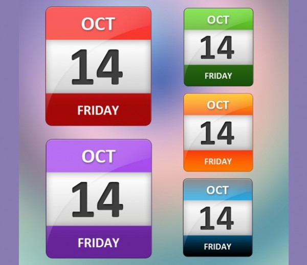 Glossy Colorful Calendar Icons Set PSD web unique ui elements ui stylish square red quality psd original new modern interface icon hi-res HD glossy fresh free download free elements download detailed design day date creative colors colorful clean calendar blue   