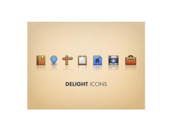 Set of 7 Delight Icons vectors vector graphic vector unique ultra ultimate simple sign quality psd photoshop pack original new modern illustrator illustration icons home tag high quality graphic fresh free vectors free download free download detailed delight icons delight creative clipboard clear clean case camera briefcase book ai   