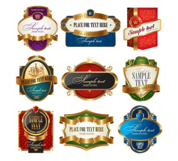 9 Classic Style Product Label Vector Set web vector unique ui elements stylish set ribbon quality professional product labels ornate original new labels interface illustrator high quality hi-res HD graphic gold fresh free download free elements elegant download detailed design creative classic badge ai   