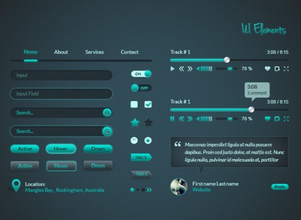 Elegant Web UI Elements Kit PSD web unique ui set ui kit ui elements ui toggle switches toggle tags stylish star rating set search field quote box quality psd original on/off switch new navigation music player modern medical map pins kit interface input field hi-res HD green fresh free download free elements download detailed design creative clean check boxes buttons   