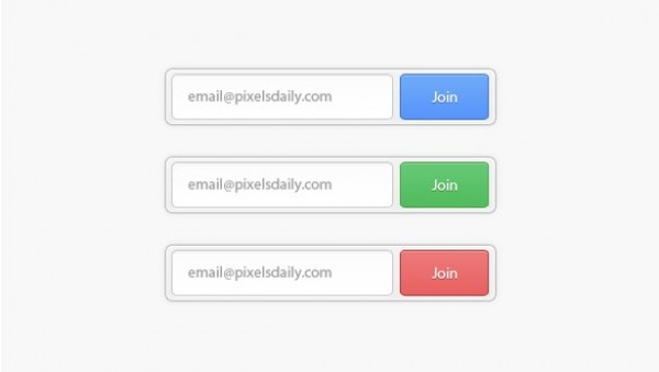 3 Pixel Perfect Newsletter Signup Forms Set web unique ui elements ui stylish signup form signup set red quality psd original newsletter new modern join button join interface html hi-res HD green fresh free download free field elements download detailed design css creative coded clean blue   