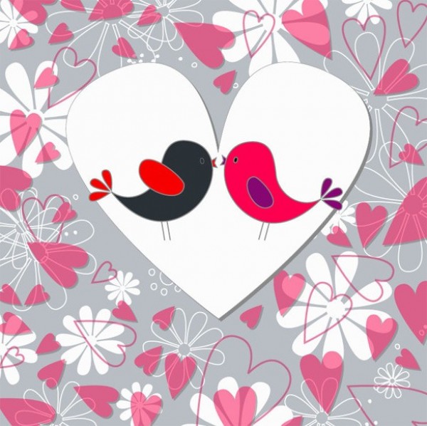 Pink Grey Love Birds Hearts Vector Background white web vector unique stylish quality pink pattern original love birds love illustrator high quality hearts grey graphic fresh free download free eps download design creative birds background   