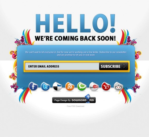 Colorful Coming Soon Page PSD web unique ui elements ui stylish simple quality psd original new modern interface hi-res HD fresh free download free elements download detailed design creative coming soon page Coming Soon clean blue   