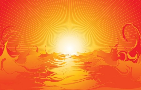 Blazing Sun & Sea Abstract Vector Background web waves vector unique sunset sunrise sun stylish rays quality original orange ocean waves ocean illustrator high quality graphic fresh free download free download design creative background abstract   