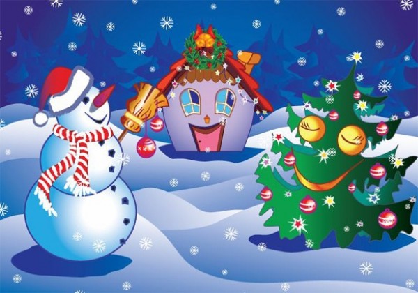 Happy Cartoon Christmas Vector Background web vector unique ui elements tree stylish snowman smile quality original new interface illustrator house high quality hi-res HD happy graphic fresh free download free eps elements download detailed design creative christmas cartoon christmas background cartoon background abstract   