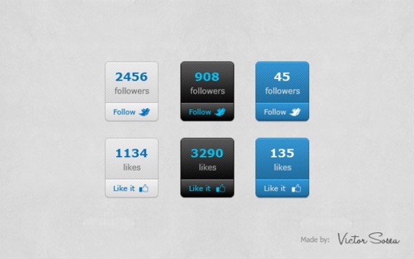 Amazing Social Count Buttons Set PSD web unique ui elements ui twitter stylish social count button social simple quality psd original new modern like interface hi-res HD fresh free download free follow facebook elements download detailed design creative counter count clean button   