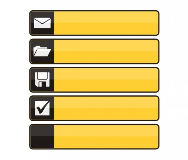 5 Yellow Banner Buttons with Icons Vector Set yellow web vector unique ui elements stylish set quality original new interface illustrator icons high quality hi-res HD graphic glossy fresh free download free eps elements download detailed design creative cdr buttons big banners banner button ai   