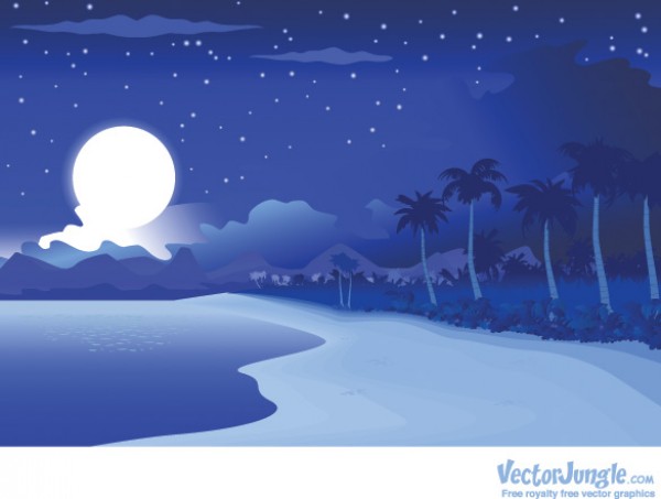 Tropical Night Beach Vector Illustration web vectors vector graphic vector unique ultimate tropics tropical silhouette quality photoshop palms pack original night new moon rise moon modern illustrator illustration high quality fresh free vectors free download free download design creative beach background ai   