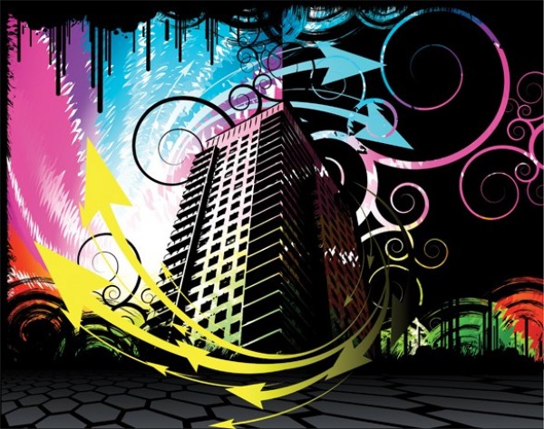 High Rise Building Abstract Vector Background web vector unique ui elements stylish silhouette quality original new interface illustrator highrise high rise high quality hi-res HD graphic fresh free download free elements download detailed design creative colorful building black background arrows abstract   