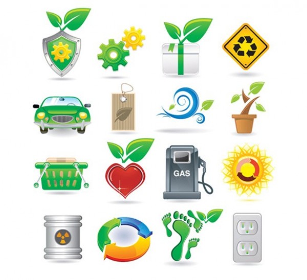 16 Environmental Green Vector Icons Set web vector unique ui elements transport stylish solar shopping cart set recycle quality original organic new nature interface illustrator icons high quality hi-res HD green graphic gas fresh free download free factory environement elements eco download detailed design creative car bio   
