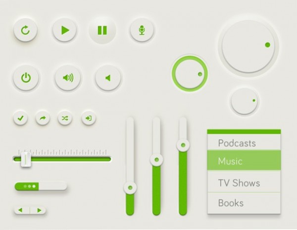 Round Green Web UI Elements Kit PSD web unique ui set ui kit ui elements kit ui elements ui stylish sliders set round quality psd progress bar original new nav button modern list menu kit interface hi-res HD green fresh free download free elements download detailed design creative control knobs clean buttons   