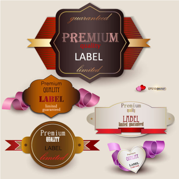 5 Premium Quality Vector Label Set vector sticker ribbon banner quality premium labels label free download free deluxe banners   