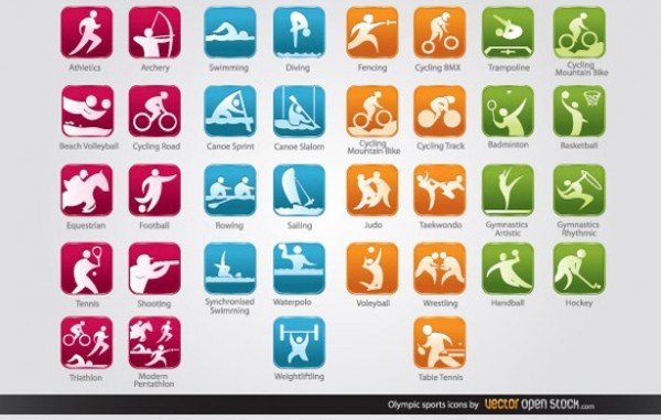 36 Olympic Sports Icons Vector Set weightlifting web volleyball vector unique ui elements tennis stylish sports set sailing quality pack original olympic new interface illustrator icons icon hockey high quality hi-res HD graphic fresh free download free elements download detailed design cycling creative colorful basketball ai action   