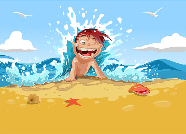 5 Cartoon Kids Beach Fun Vector Backgrounds vector splashing sand playing kids fun free download free children beach background   