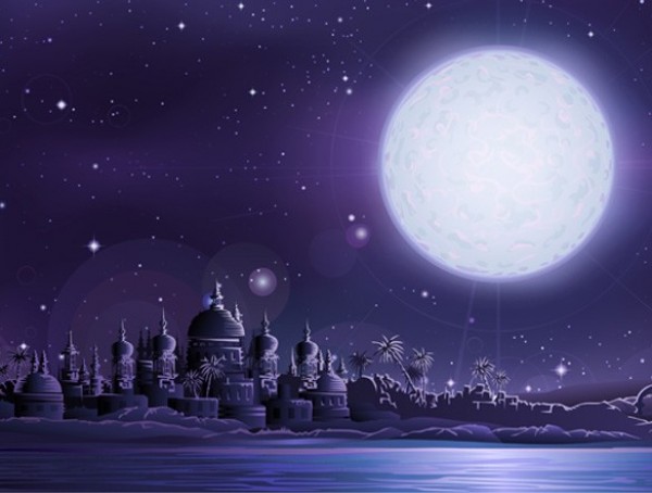 Ancient City Under Full Moon Vector Background web vector unique stylish quality original oriental city night scene moonlight indian city india illustrator high quality graphic full moon fresh free download free east download design creative background ancient city   