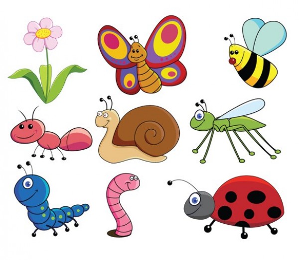 9 Cute Cartoon Insects & Friends Vector Graphics worms web vector insect vector unique ui elements stylish snail set quality original new ladybug interface insects illustrator icons high quality hi-res HD grasshopper graphic fresh free download free flower elements download detailed design cute creative cartoon insect cartoon butterfly bee ants   