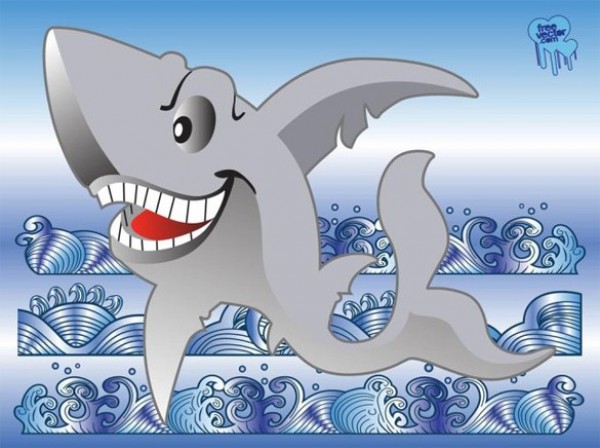 Mean Looking Grey Shark with Wave Elements web waves vector unique ui elements teeth stylish smiling shark quality original new mean interface illustrator high quality hi-res HD grinning grey shark graphic fresh free download free evil eps elements download detailed design creative background abstract   