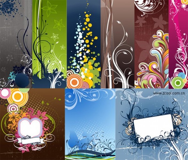 9 Attractive Abstract Vector Banners Set web vertical vector unique swirls stylish set quality original illustrator high quality graphic fresh free download free floral download design creative colorful banners background abstract   