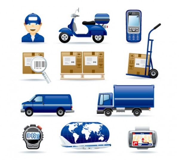 11 Shipping Courier Transport Vector Icons Set web watch vector unique ui elements transport truck transport timer stylish shipping quality packages original new motorbike mobile interface illustrator icons icon high quality hi-res HD graphic GPS fresh free download free elements download dolly detailed design delivery creative courier airplane   
