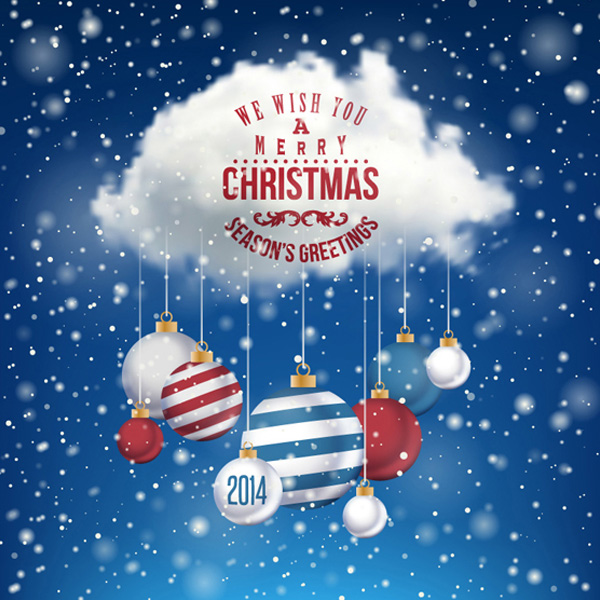 Decorated Christmas Cloud Greeting vector snowing snow seasons greetings poster new year merry christmas free download free decoration cloud card background 2014   