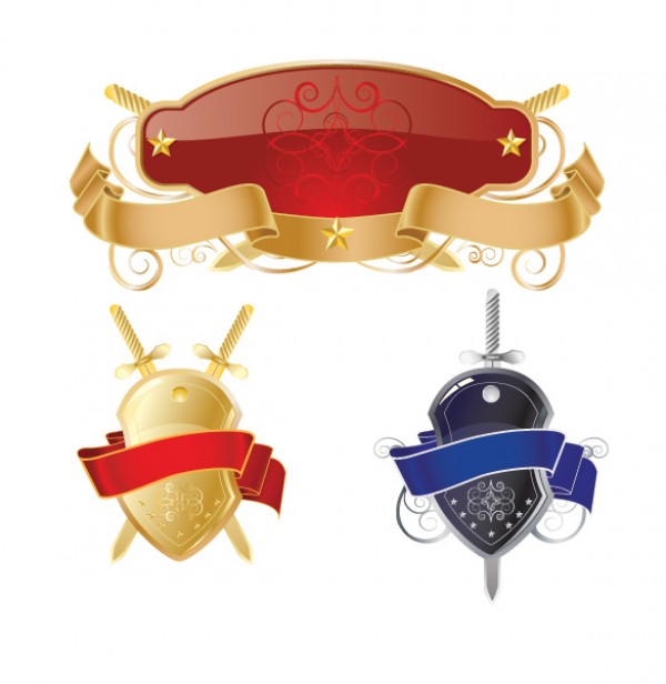 Vector Shields with Banner Ribbons vectors vector graphic vector unique swords shield ribbons quality photoshop pack original modern knight illustrator illustration high quality fresh free vectors free download free frame download creative banner ai   