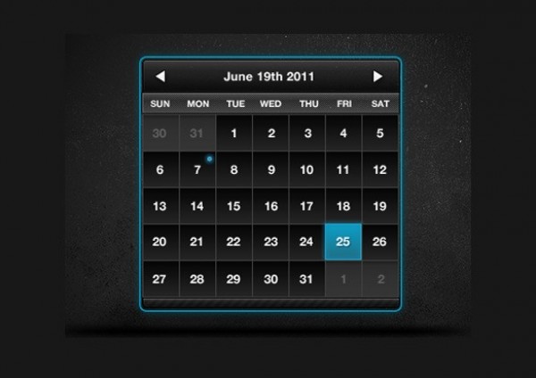 Dark Textured Web UI Calendar PSD web unique ui elements ui textured stylish scrolling quality psd original new modern interface highlights hi-res HD fresh free download free elements download detailed design dark calendar dark creative clean calendar blue   