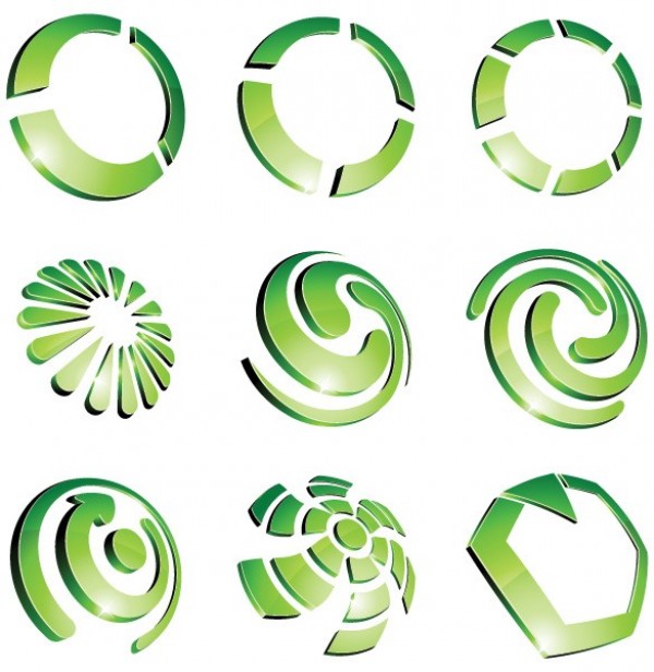 45 Green 3D Vector Logotypes Pack web vector unique ui elements swirl stylish quality original new logotype logo interface illustrator high quality hi-res HD green logo green graphic fresh free download free elements download detailed design creative circle 3d   