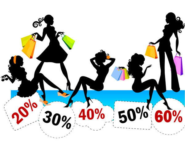 Discount Shopping Girls Silhouette Vector vector silhouette shopping bags shopping sale girls free download free discount background   