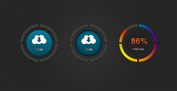 3 Dark Vibrant Download Buttons Set PSD web unique ui elements ui stylish set round quality psd progress original new modern interface hi-res HD fresh free download free file size file elements download buttons download detailed design dark creative colorful clean arrow   