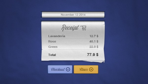 Realistic Transaction Shopping Cart Receipt PSD web unique ui elements ui transaction receipt transaction stylish shopping cart receipt shopping cart receipt quality psd paper original new modern interface hi-res HD fresh free download free elements download detailed design creative clean checkout buttons   