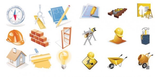 18 Building Construction Vector Icons Set workers wheelbarrow web vector unique ui elements stylish sign quality original new interface illustrator icons house high quality hi-res HD hardhat graphic fresh free download free elements download detailed design creative construction cement mixer building   