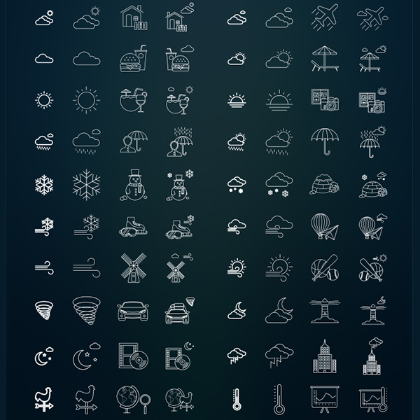 80 Fine Line Weather Icons Indra Pack weather line icons weather icons line indra icons   