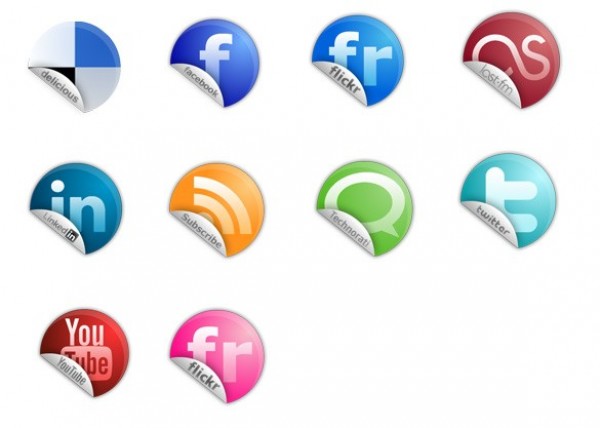 11 Curled Sticker Social Media Icons Set PNG web unique ui elements ui stylish social set round quality png original new networking modern media interface icons hi-res HD fresh free download free elements download detailed design curled sticker creative clean bookmarking   