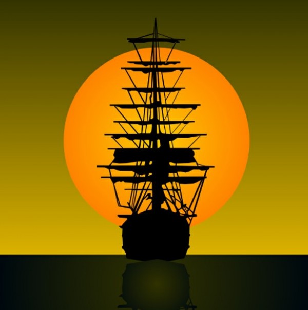 Sailing Ship Silhouette Sunset Vector Graphic web vector unique sunset stylish silhouette sailing vessel sailing ship sailboat rigging quality original old ship mast illustrator high quality graphic fresh free download free eps download design creative cdr ancient sailing ship ai   