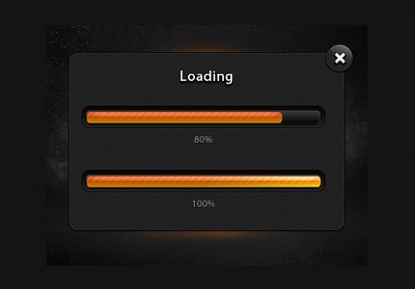 Sleek Glowing Loading Bars Set PSD web upload unique ui elements ui stylish quality psd progress bar original orange new modern metal loading bar interface hi-res HD glow fresh free download free elements download detailed design creative clean black   