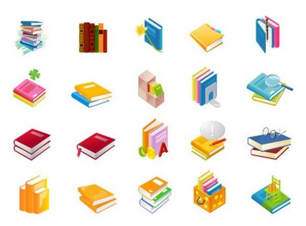 20 Colorful Stacks of Books Vector Icons Set web vector unique ui elements stylish stack of books quality original notebook new interface illustrator icons icon high quality hi-res HD graphic fresh free download free elements download detailed design creative colorful book icon book   