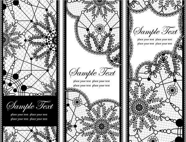3 Old Lace Floral Vertical Banners Set vertical vector set old lace lace free download free floral black banner   