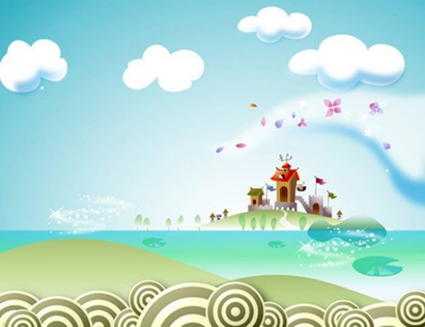 Fantasy Lakeside Castle Abstract Vector Background web vector unique stylish quality original lake illustrator high quality graphic fresh free download free fantasy eps download design creative castle background art abstract   