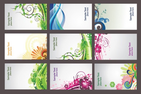 9 Colorful Abstract Business Cards Vector Set web wave vector unique ui elements stylish set quality professional presentation original new nature interface illustrator identity high quality hi-res HD graphic fresh free download free floral eps elements download detailed design creative colorful cards business cards abstract   