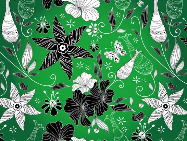 Decorated Floral Abstract Pattern Vector Background white web vintage vector unique ui elements stylish retro quality pdf pattern original new interface illustrator high quality hi-res HD green graphic fresh free download free flowers flower pattern floral elements download detailed design decorated creative black ai abstract floral pattern   