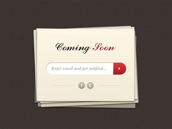 Elegant Coming Soon Template PSD web unique ui elements ui template stylish stacked paper social icons quality psd original notes new modern interface input field hi-res HD fresh free download free email elements elegant download detailed design creative coming soon page Coming Soon clean   
